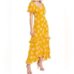Puff Sleeve Floral Yellow Maxi Dress